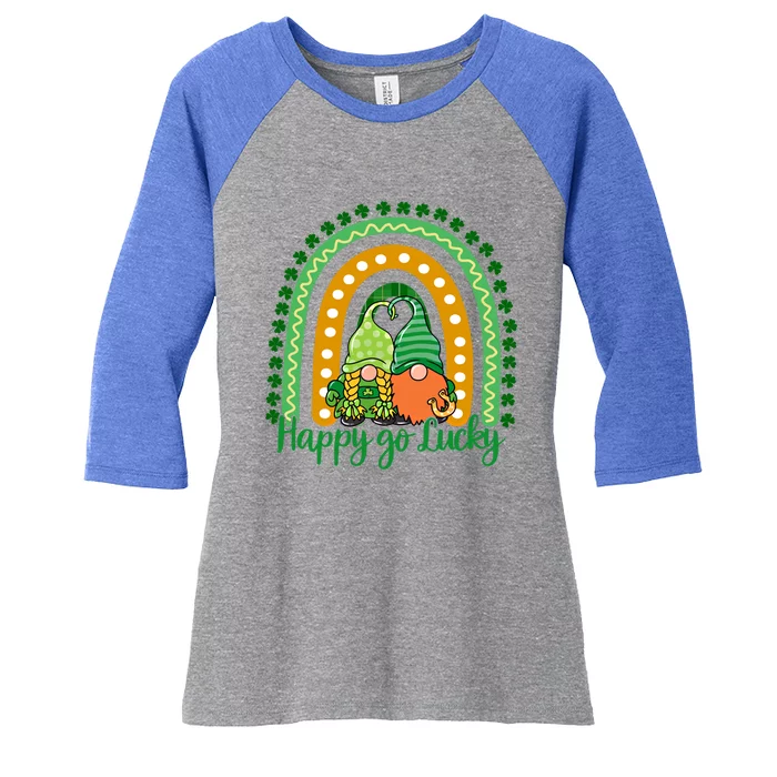 Happy Go Lucky Gnomes St Patrick's Day Gift Women's Tri-Blend 3/4-Sleeve Raglan Shirt