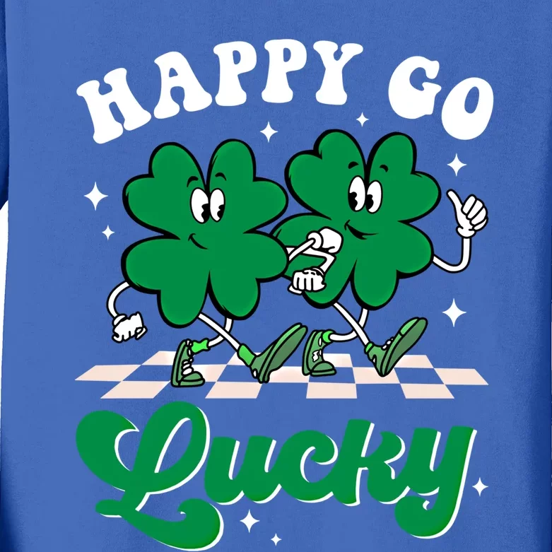 Happy Go Lucky Groovy St Patrick's Day Shamrock Irish Clover Great Gift Kids Long Sleeve Shirt