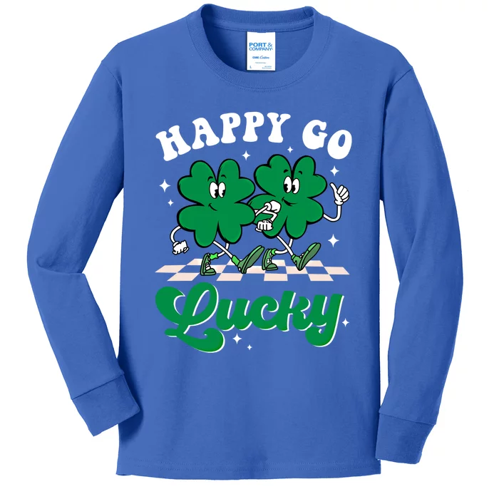 Happy Go Lucky Groovy St Patrick's Day Shamrock Irish Clover Great Gift Kids Long Sleeve Shirt