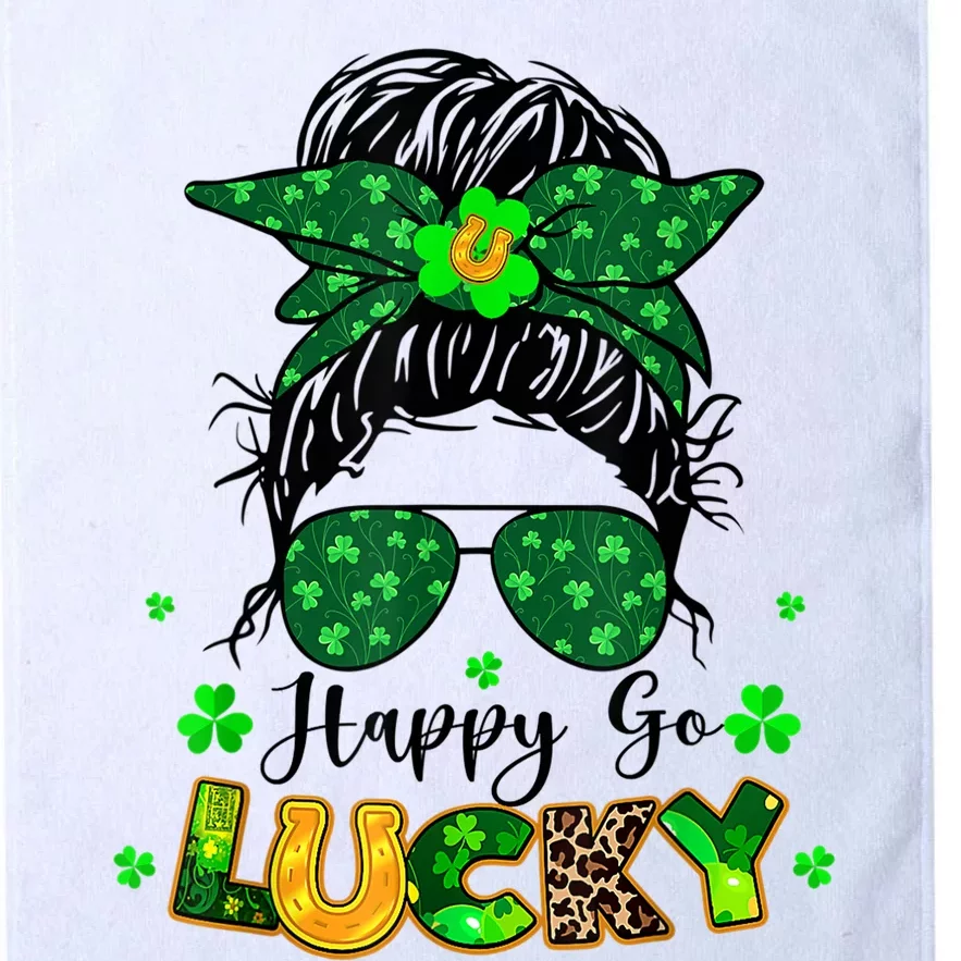 Happy Go Lucky Messy Bun Shamrock St Patrick's Day Platinum Collection Golf Towel