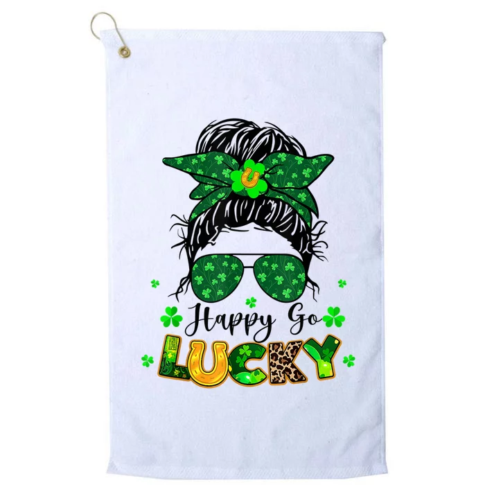 Happy Go Lucky Messy Bun Shamrock St Patrick's Day Platinum Collection Golf Towel