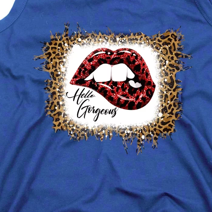 Hello Gorgeous Leopard Big Red Lips Heart Valentines Day Funny Gift Tank Top