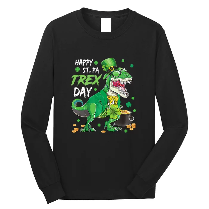 Happy Pat Rex Day Dinosaur T Rex St Patrick's Day Boys Kids Long Sleeve Shirt