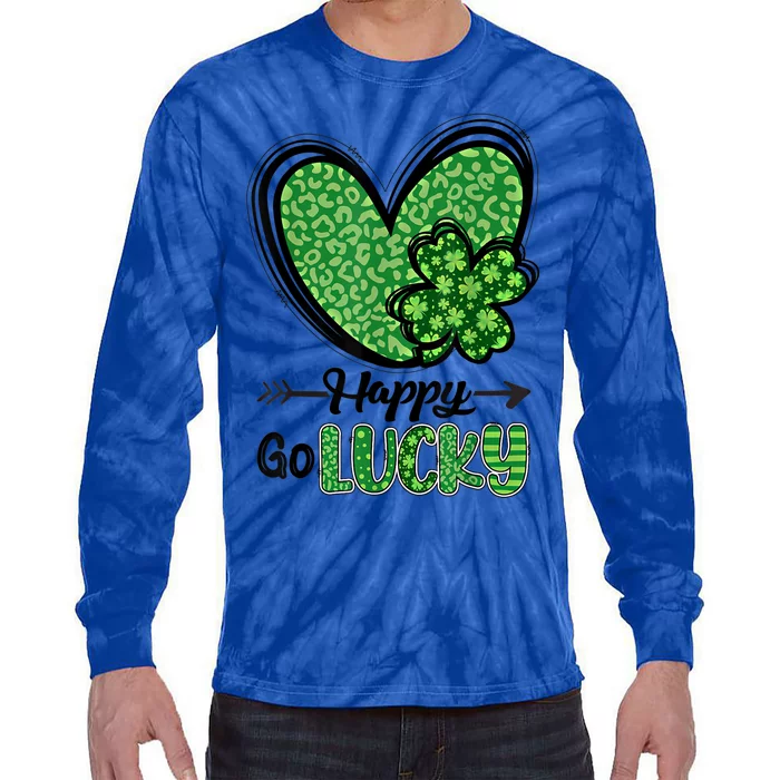 Happy Go Lucky Irish Shamrock St Patrick's Day Gift Tie-Dye Long Sleeve Shirt