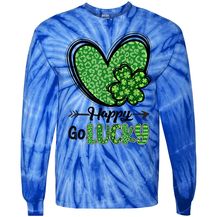 Happy Go Lucky Irish Shamrock St Patrick's Day Gift Tie-Dye Long Sleeve Shirt