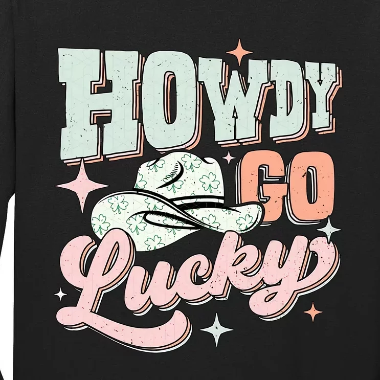 Howdy Go Lucky Western Hat St Patricks Day Retro Four Leaf Clover Tall Long Sleeve T-Shirt