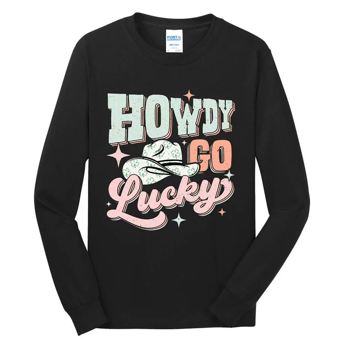 Howdy Go Lucky Western Hat St Patricks Day Retro Four Leaf Clover Tall Long Sleeve T-Shirt