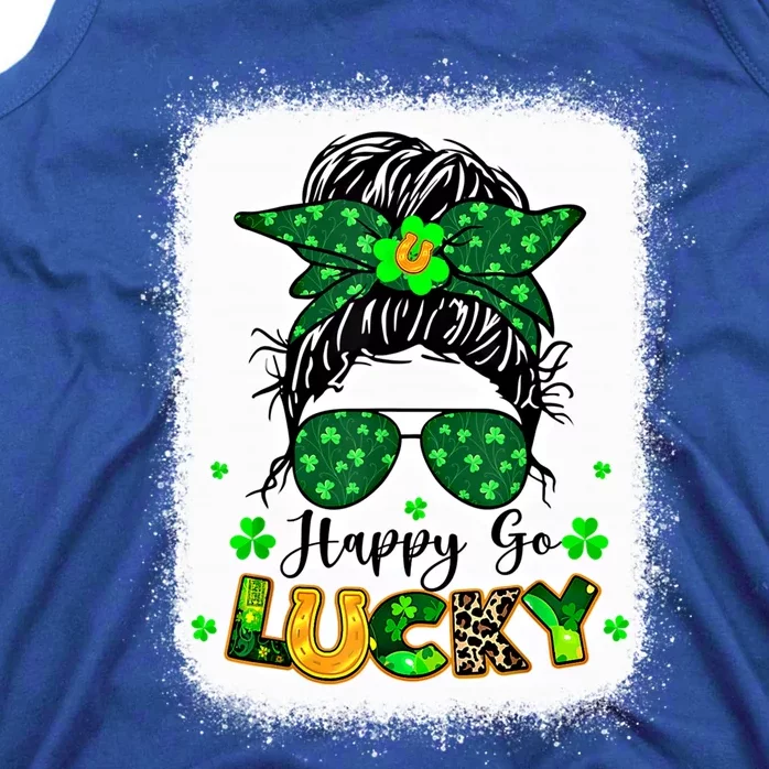 Happy Go Lucky Messy Bun Shamrock St Patrick's Day Gift Tank Top