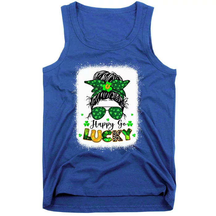 Happy Go Lucky Messy Bun Shamrock St Patrick's Day Gift Tank Top