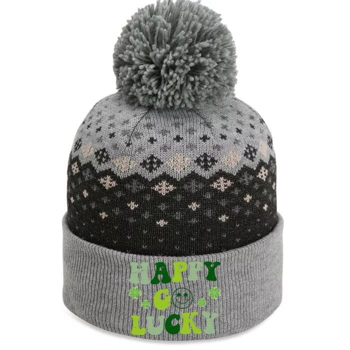 Happy Go Lucky Retro Hippie St Patrick's Day The Baniff Cuffed Pom Beanie