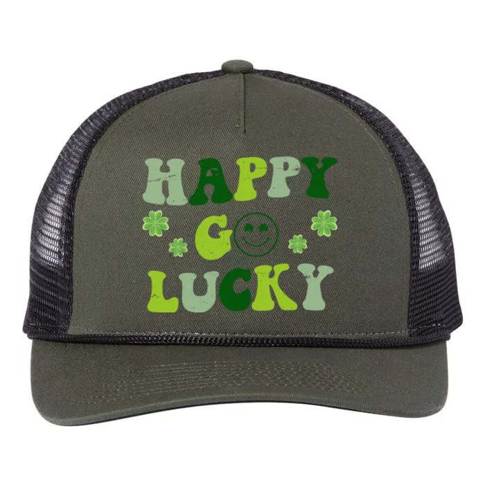 Happy Go Lucky Retro Hippie St Patrick's Day Retro Rope Trucker Hat Cap