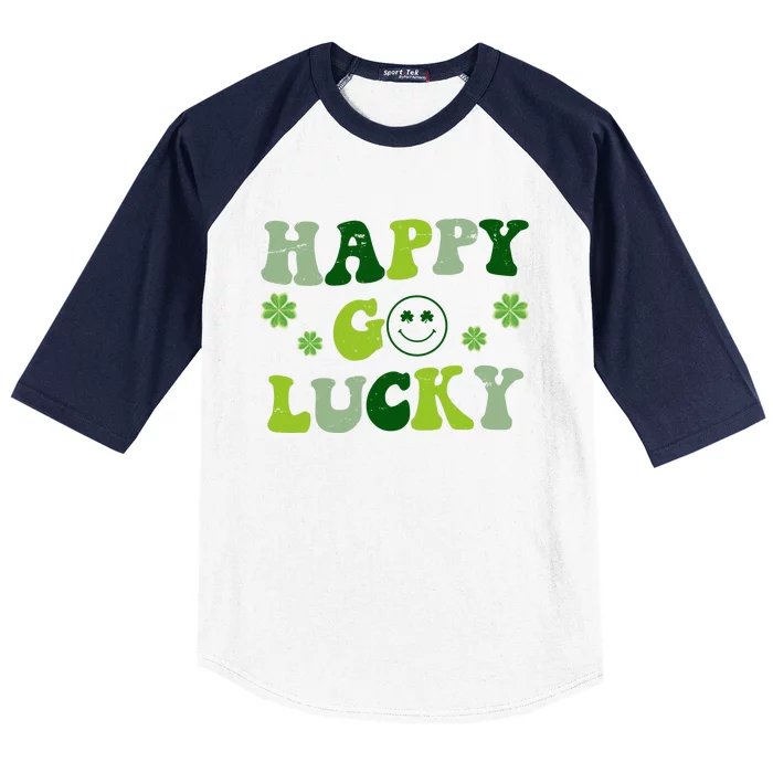 Happy Go Lucky Retro Hippie St Patrick's Day Baseball Sleeve Shirt