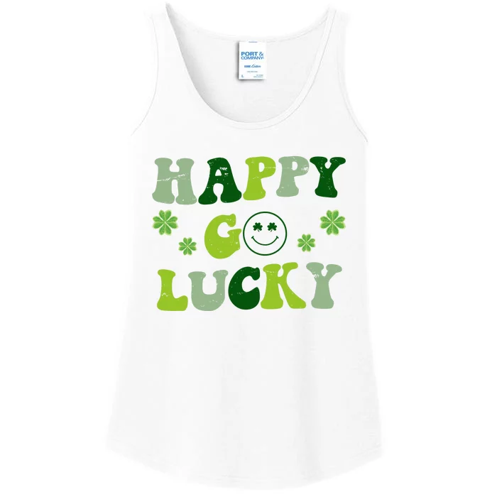 Happy Go Lucky Retro Hippie St Patrick's Day Ladies Essential Tank