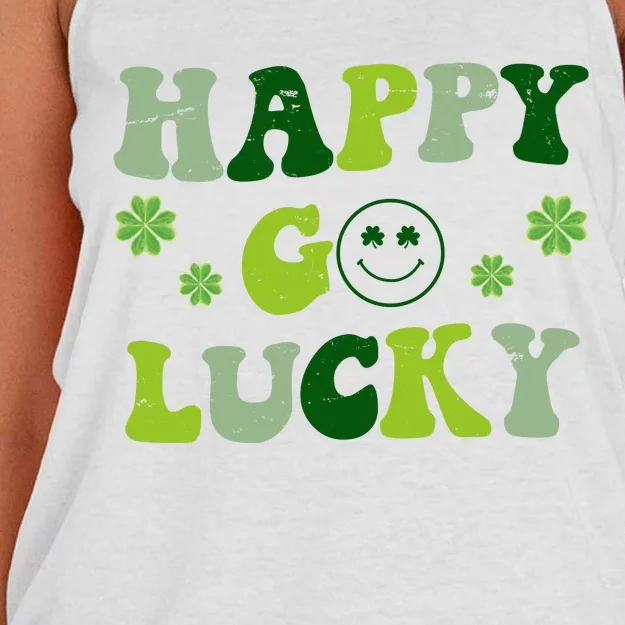 Happy Go Lucky Retro Hippie St Patrick's Day Women's Knotted Racerback Tank