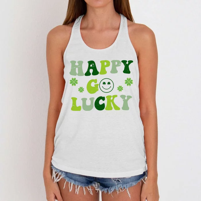 Happy Go Lucky Retro Hippie St Patrick's Day Women's Knotted Racerback Tank