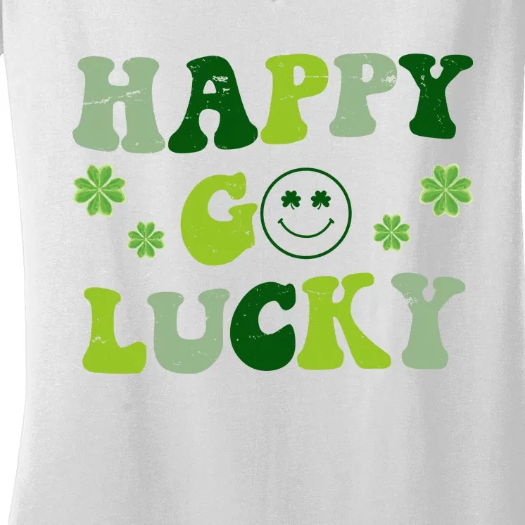 Happy Go Lucky Retro Hippie St Patrick's Day Women's V-Neck T-Shirt