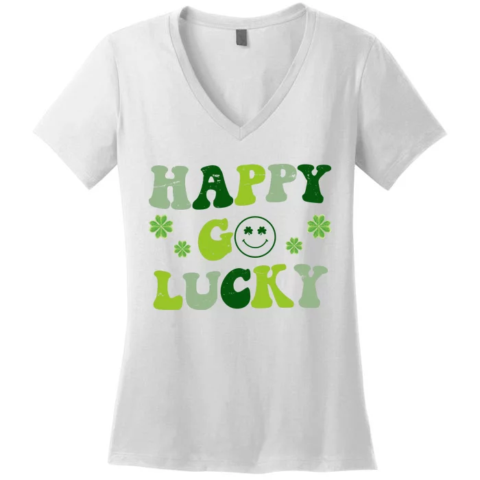 Happy Go Lucky Retro Hippie St Patrick's Day Women's V-Neck T-Shirt