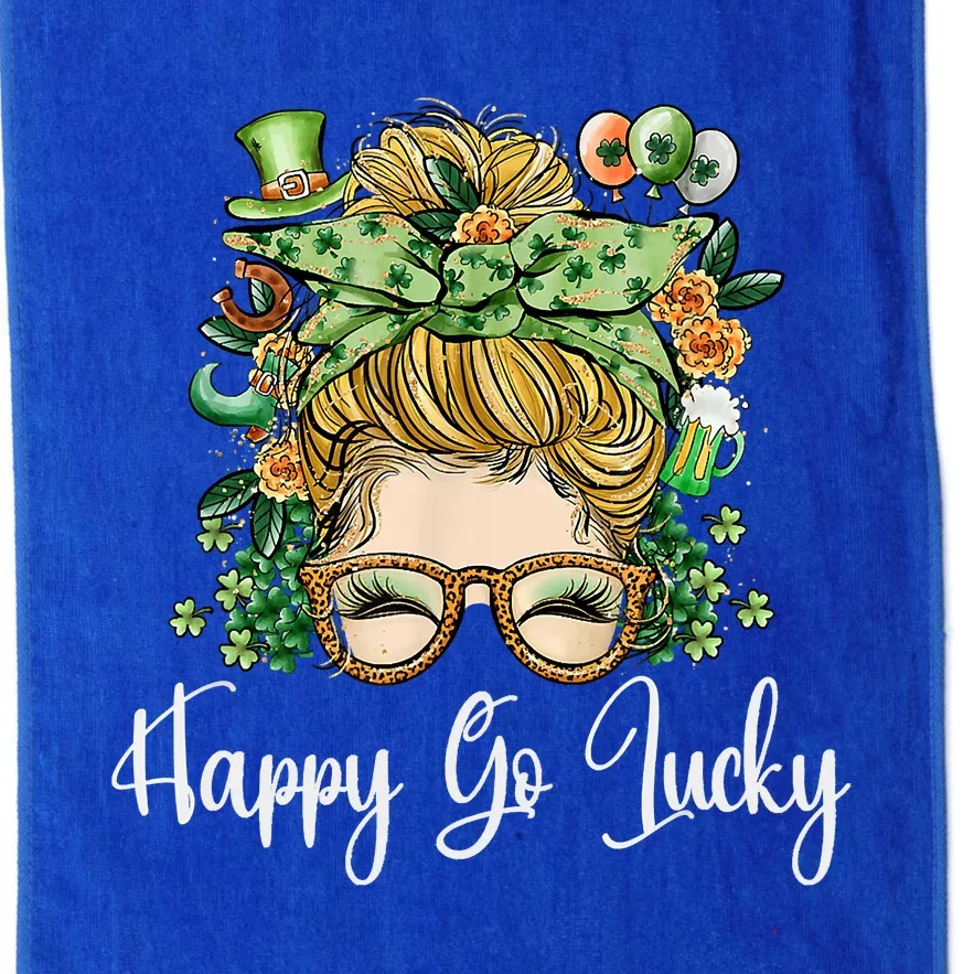 Happy Go Lucky Women Shamrock Messy Bun St. Patrick's Day Platinum Collection Golf Towel