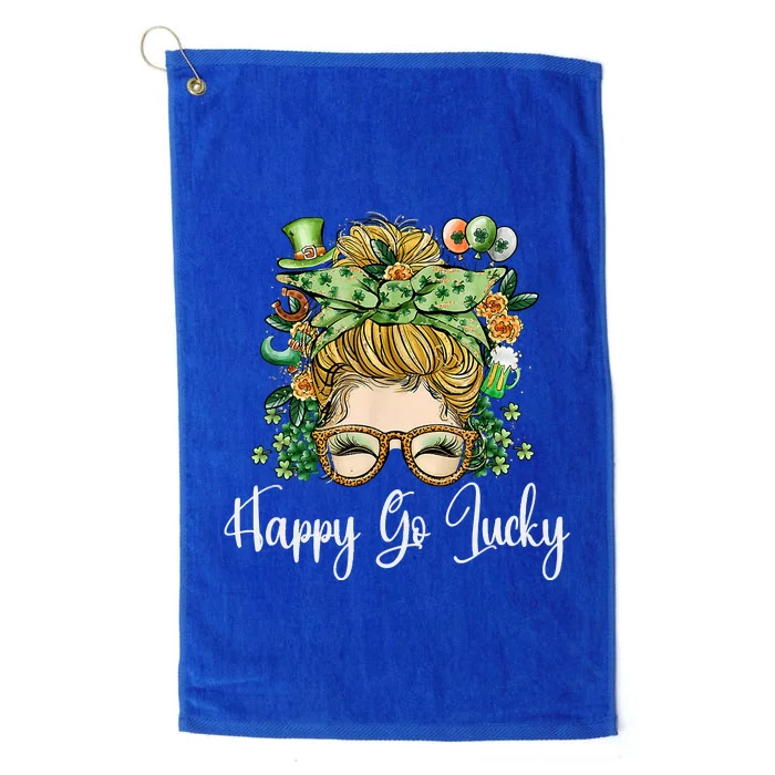 Happy Go Lucky Women Shamrock Messy Bun St. Patrick's Day Platinum Collection Golf Towel