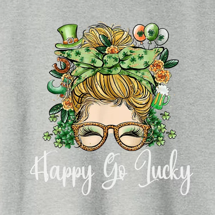 Happy Go Lucky Women Shamrock Messy Bun St. Patrick's Day Women's Crop Top Tee