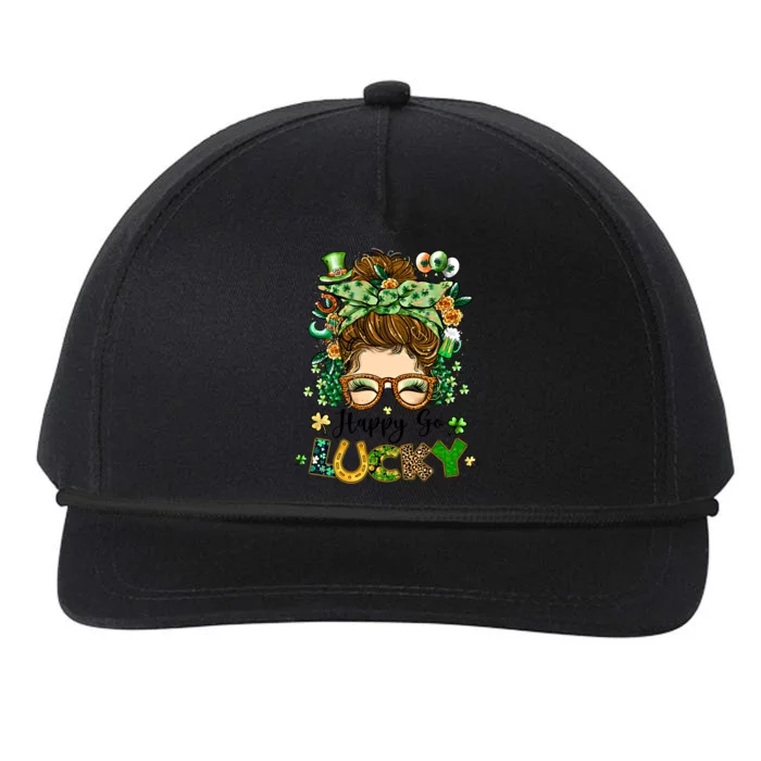 Happy Go Lucky Messy Bun Shamrock St Patrick's Day Gift Snapback Five-Panel Rope Hat