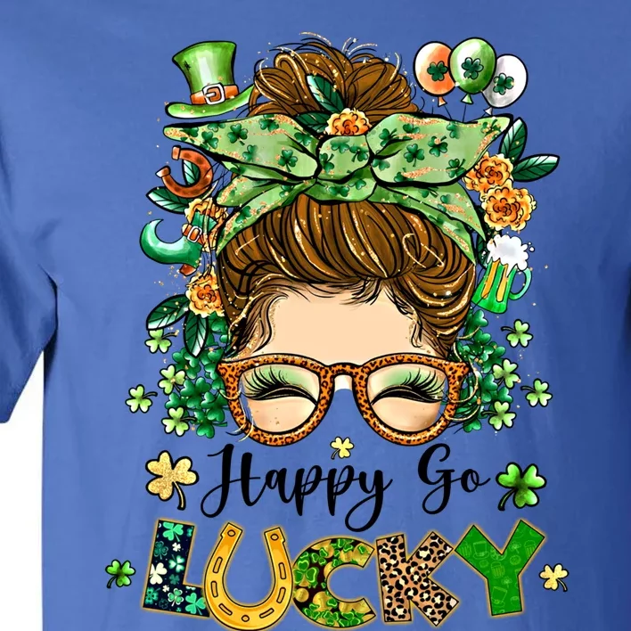 Happy Go Lucky Messy Bun Shamrock St Patrick's Day Gift Tall T-Shirt