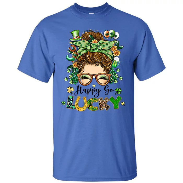 Happy Go Lucky Messy Bun Shamrock St Patrick's Day Gift Tall T-Shirt