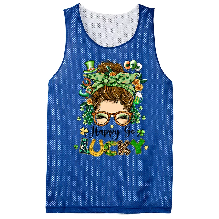 Happy Go Lucky Messy Bun Shamrock St Patrick's Day Gift Mesh Reversible Basketball Jersey Tank