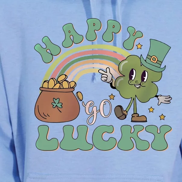 Happy Go Lucky Rainbow Shamrock St Patricks Day Retro Groovy Gift Unisex Surf Hoodie