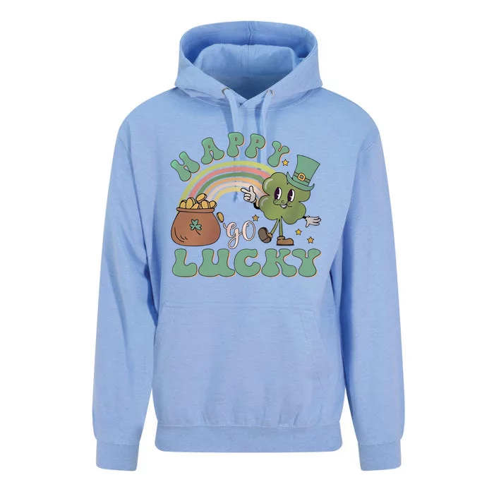 Happy Go Lucky Rainbow Shamrock St Patricks Day Retro Groovy Gift Unisex Surf Hoodie