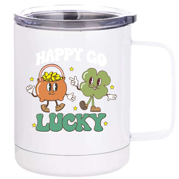 Happy Go Lucky Retro St Patricks Day Shamrock Pot Of Gold Meaningful Gift Front & Back 12oz Stainless Steel Tumbler Cup