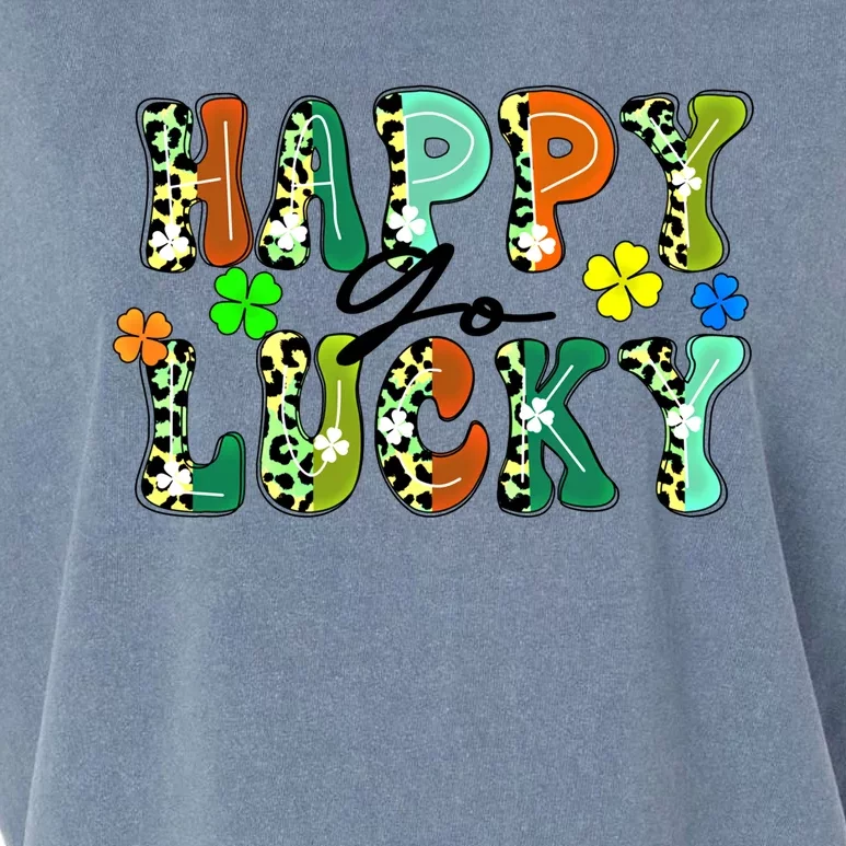 Happy Go Lucky Retro St Patrick's Day Shamrock Meaningful Gift Garment-Dyed Women's Muscle Tee