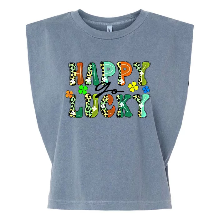 Happy Go Lucky Retro St Patrick's Day Shamrock Meaningful Gift Garment-Dyed Women's Muscle Tee