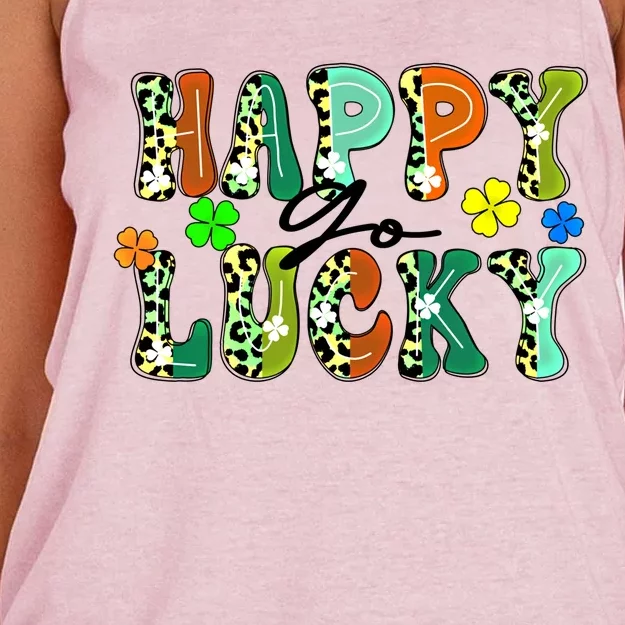 Happy Go Lucky Retro St Patrick's Day Shamrock Meaningful Gift Women's Knotted Racerback Tank