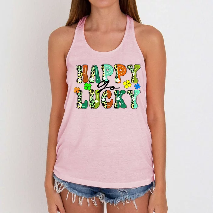 Happy Go Lucky Retro St Patrick's Day Shamrock Meaningful Gift Women's Knotted Racerback Tank