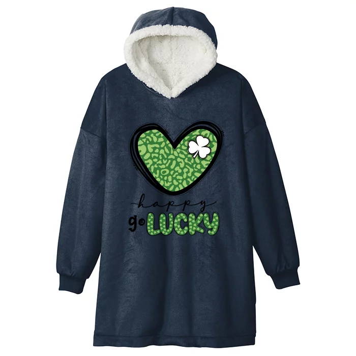 Happy Go Lucky Leopard Heart St Patrick Day Hooded Wearable Blanket