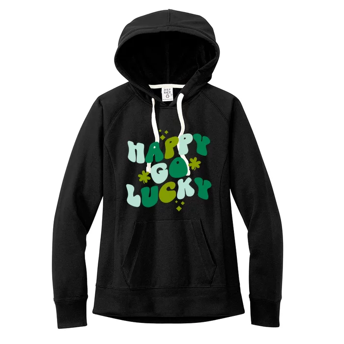 Happy Go Lucky Retro St Patrick's Day Shamrock Vintage Meaningful Gift Women's Fleece Hoodie