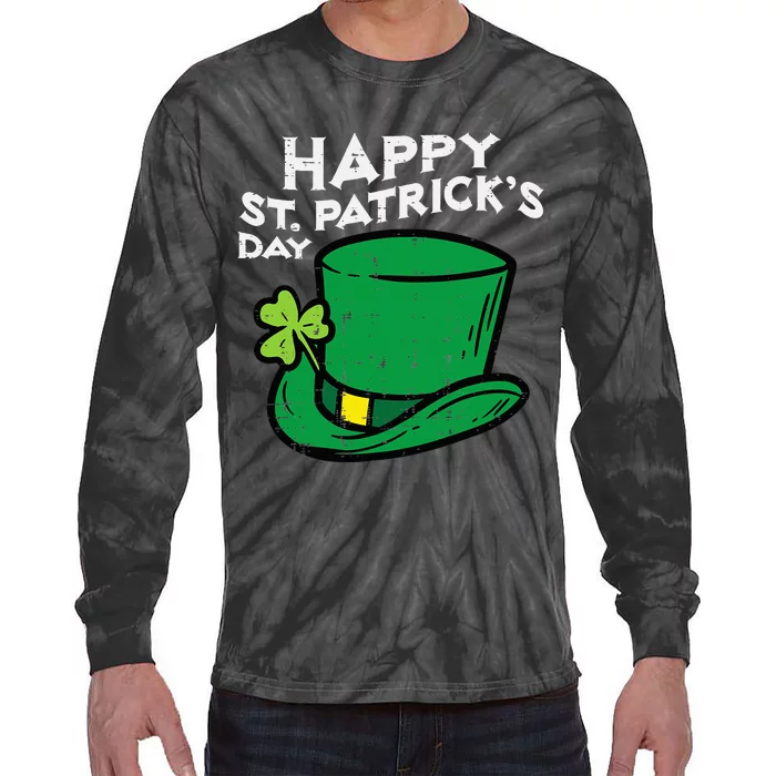 Happy Go Lucky St Patricks Day Leprechaun Hat Tie-Dye Long Sleeve Shirt