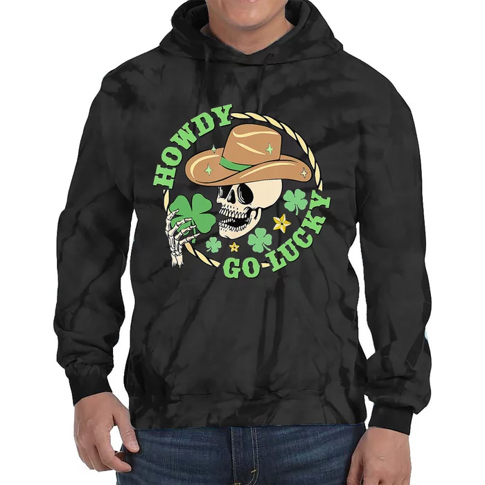 Howdy Go Lucky Cow Skull St Patricks Day Irish Shamrock Tie Dye Hoodie