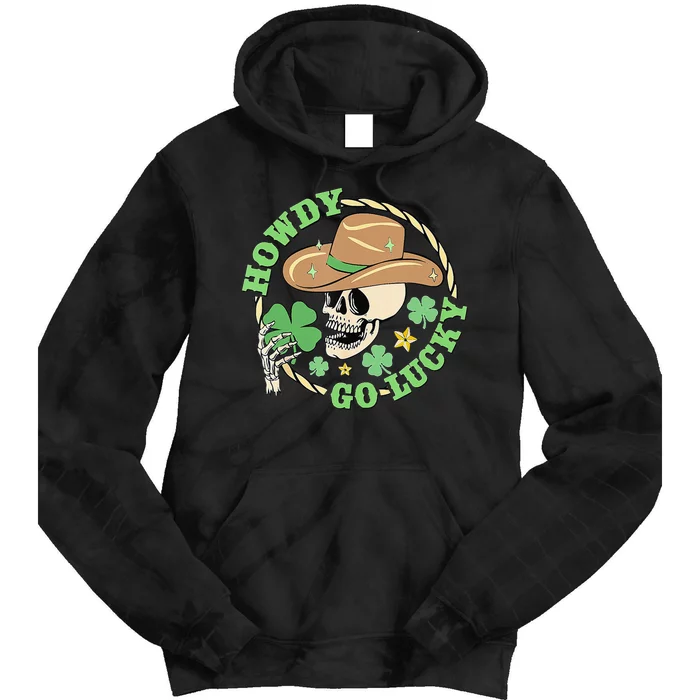 Howdy Go Lucky Cow Skull St Patricks Day Irish Shamrock Tie Dye Hoodie