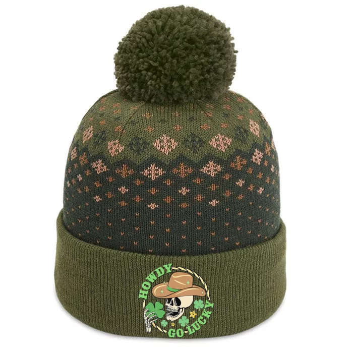 Howdy Go Lucky Cow Skull St Patricks Day Irish Shamrock The Baniff Cuffed Pom Beanie