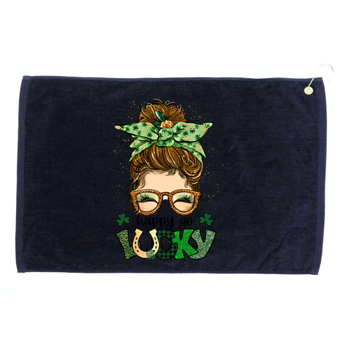 Happy Go Lucky Shamrock Messy Bun St Patrick's Day Gift Grommeted Golf Towel