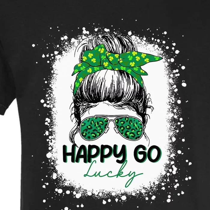 Happy Go Lucky Messy Bun Shamrock St Patrick's Day Garment-Dyed Heavyweight T-Shirt