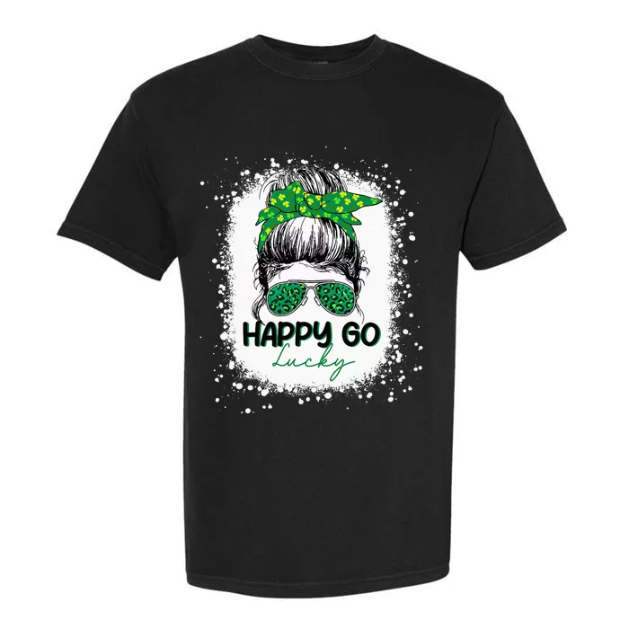 Happy Go Lucky Messy Bun Shamrock St Patrick's Day Garment-Dyed Heavyweight T-Shirt