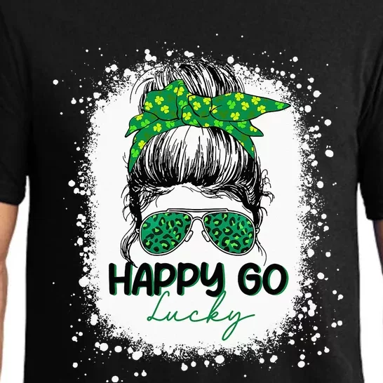 Happy Go Lucky Messy Bun Shamrock St Patrick's Day Pajama Set