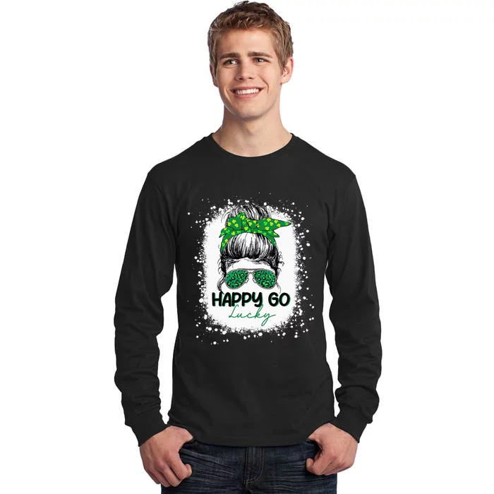 Happy Go Lucky Messy Bun Shamrock St Patrick's Day Tall Long Sleeve T-Shirt