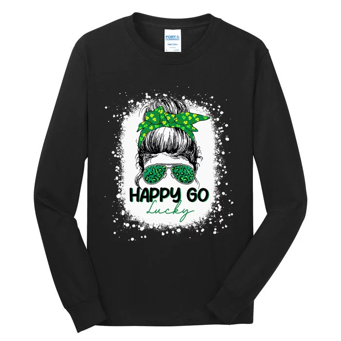 Happy Go Lucky Messy Bun Shamrock St Patrick's Day Tall Long Sleeve T-Shirt