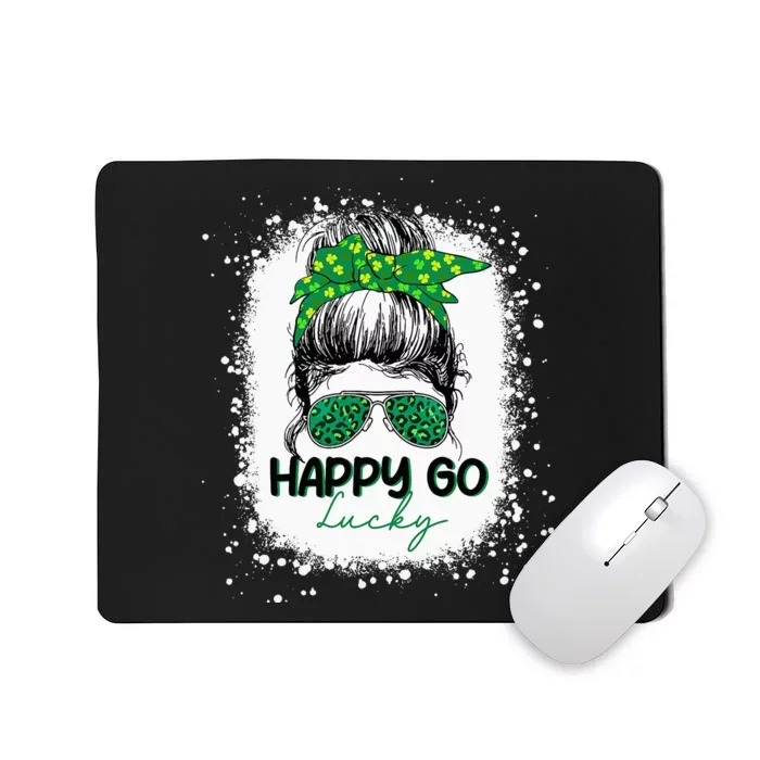 Happy Go Lucky Messy Bun Shamrock St Patrick's Day Mousepad