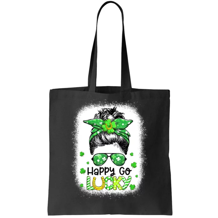 Happy Go Lucky Messy Bun Women Shamrock St Patrick's Day Tote Bag