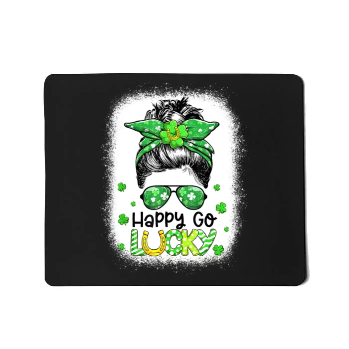 Happy Go Lucky Messy Bun Women Shamrock St Patrick's Day Mousepad